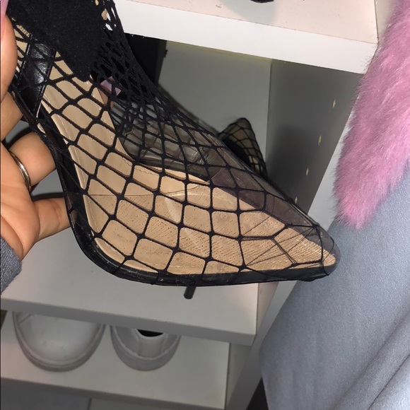 fishnet slingback heels